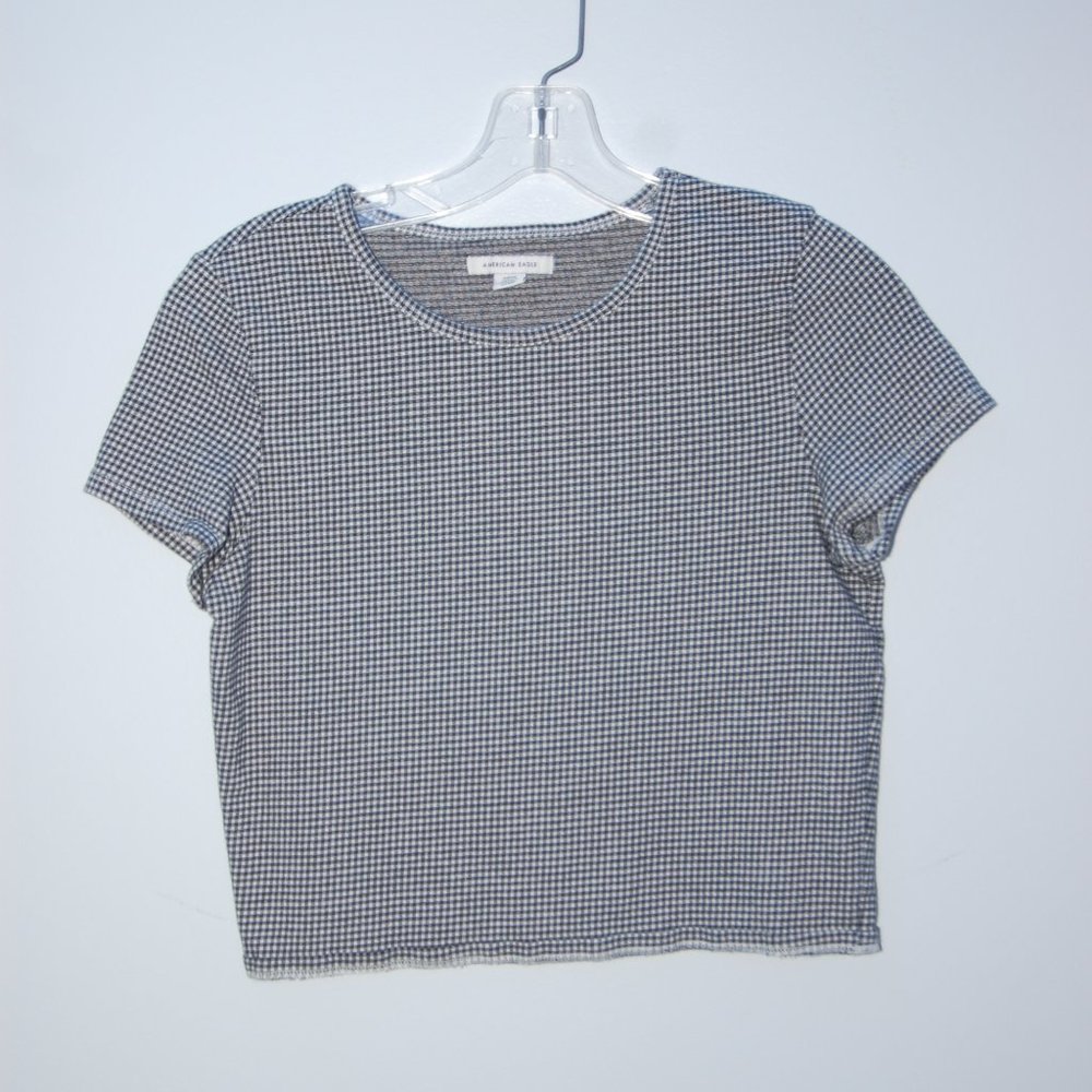 Women's Small Black and White Gingham American Eagle Baby Tee